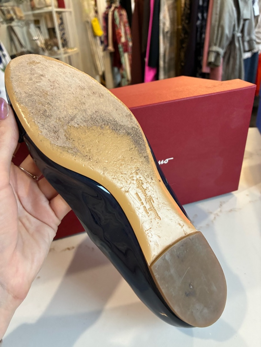 Salvatore Ferragamo Navy Patent Varina Bow Ballet Flat - Picture 5 of 6